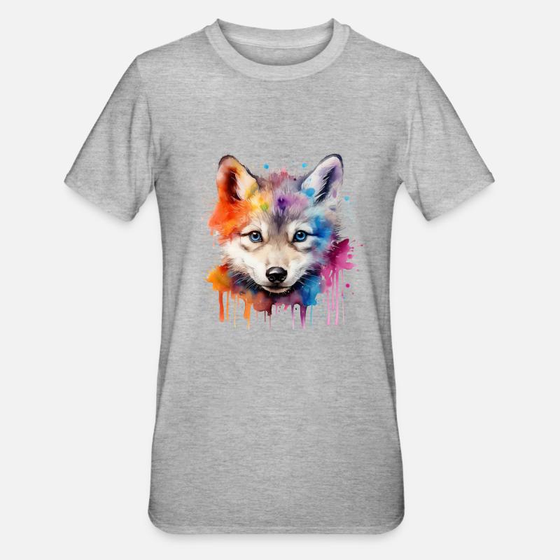 wolf, gray wolf, wolf cub - Unisex Polycotton T-Shirt - heather grey