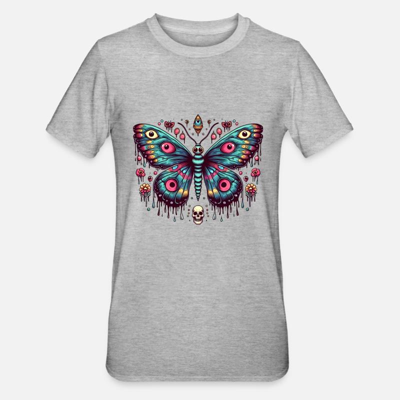 Papillon effrayant avec crâne - T-shirt polycoton Unisexe - gris chiné