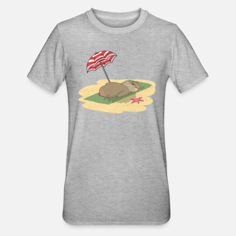 Hamsters sur la plage en train de bronzer - T-shirt polycoton Unisexe - gris chiné
