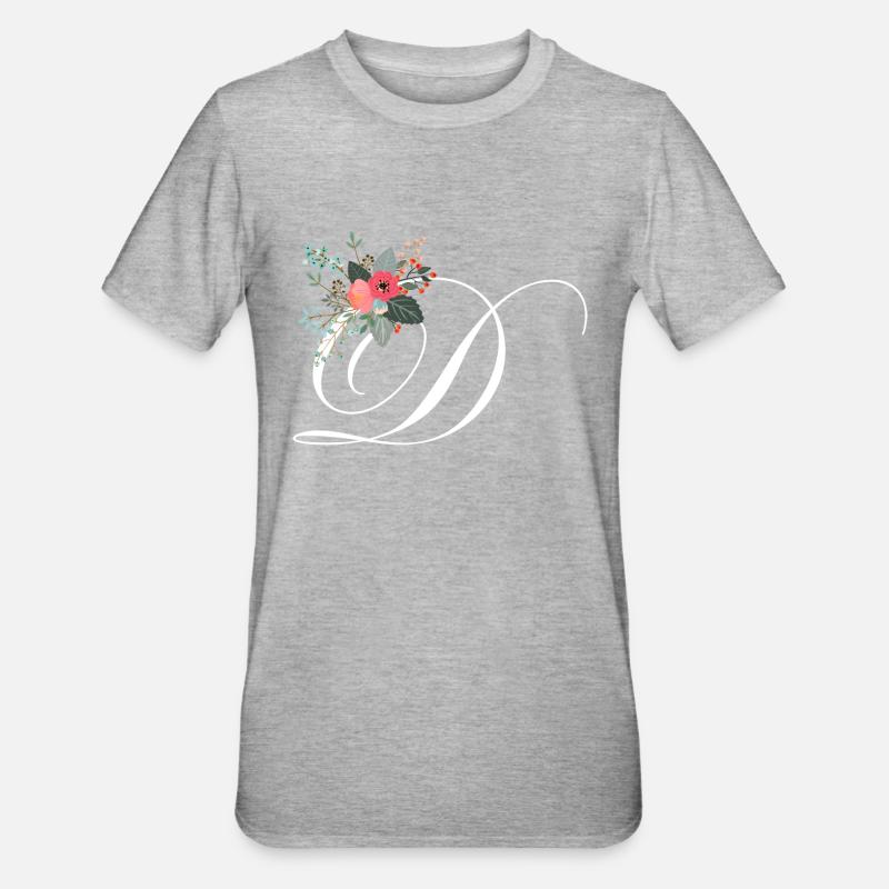 Lettre d fleuris - T-shirt polycoton Unisexe - gris chiné