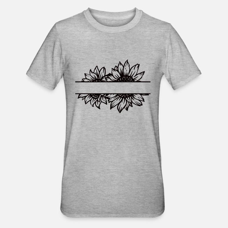 Doppel Sonnenblume split schwarz - Unisex Polycotton T-Shirt - Grau meliert