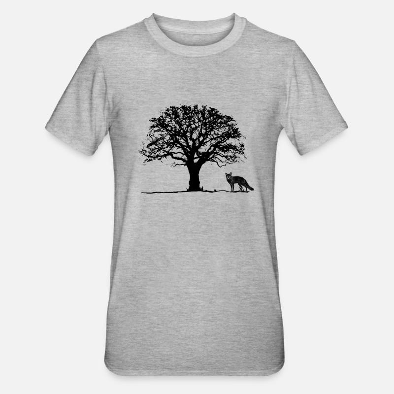 Tree, Fox - Unisex Polycotton T-Shirt - heather grey