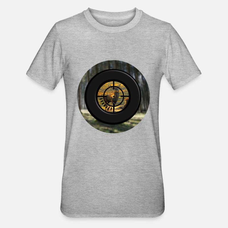 Ein Hirsch durch das Zielfernrohr - Unisex Polycotton T-Shirt - Grau meliert