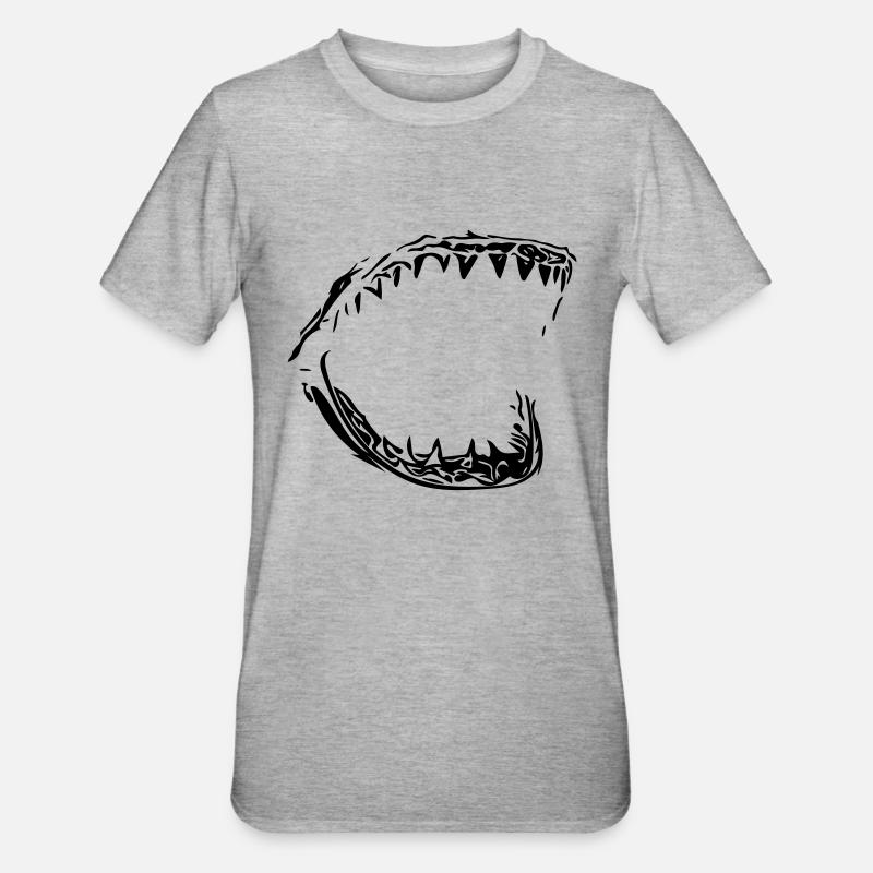 Mors de requin vecteur géant - T-shirt polycoton Unisexe - gris chiné