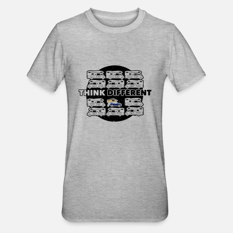 "Think Different" Dachzelt Camper Geschenkidee - Unisex Polycotton T-Shirt - Grau meliert
