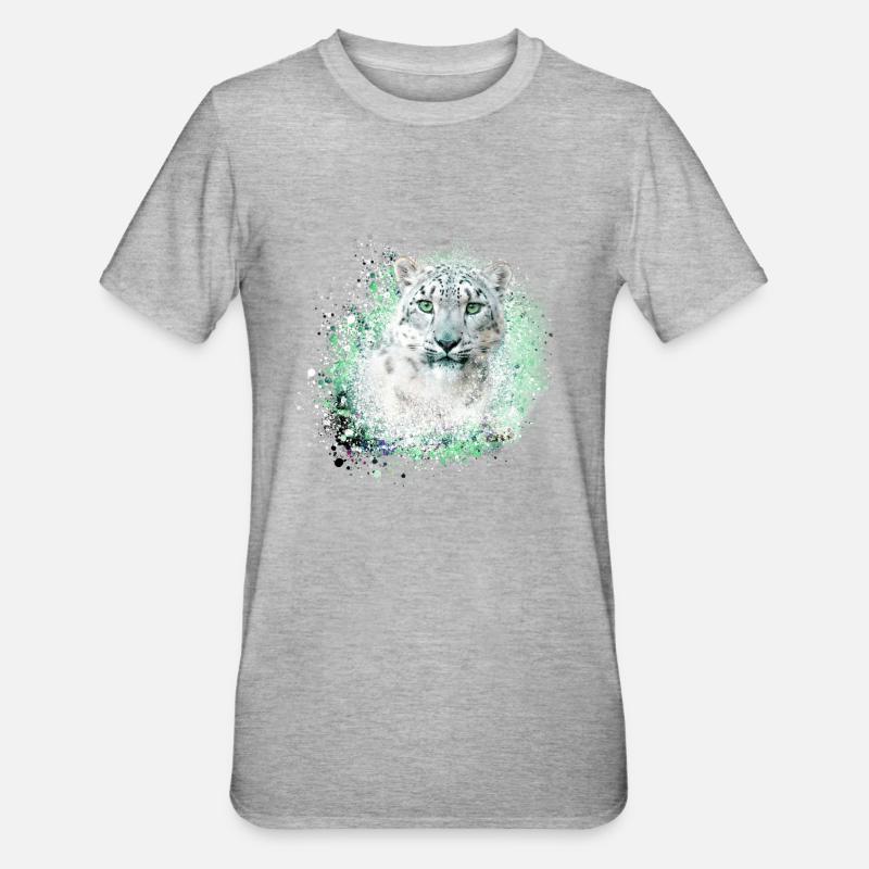 léopard de neige,chat,léoptèce,graffiti,chat sauvage - T-shirt polycoton Unisexe - gris chiné