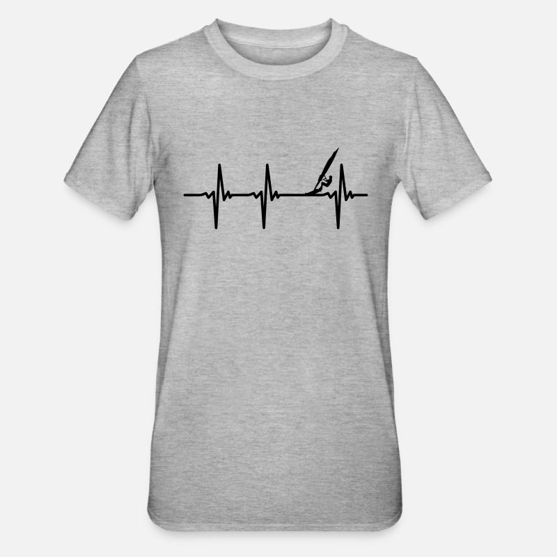 Herzschlag Windsurfen - Unisex Polycotton T-Shirt - Grau meliert