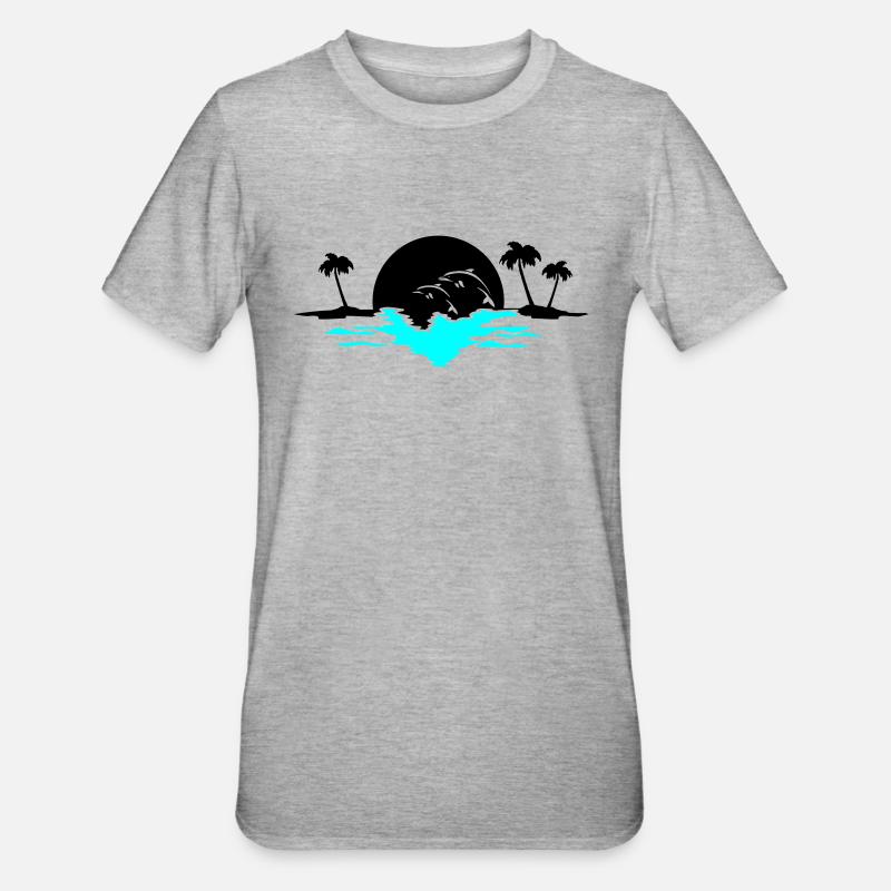 sunset dolphins - Unisex Polycotton T-Shirt - heather grey