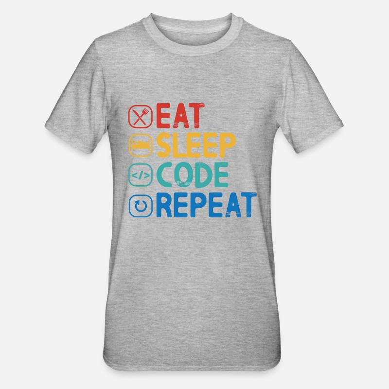 Répéter le code Eat Sleep - T-shirt polycoton Unisexe - gris chiné