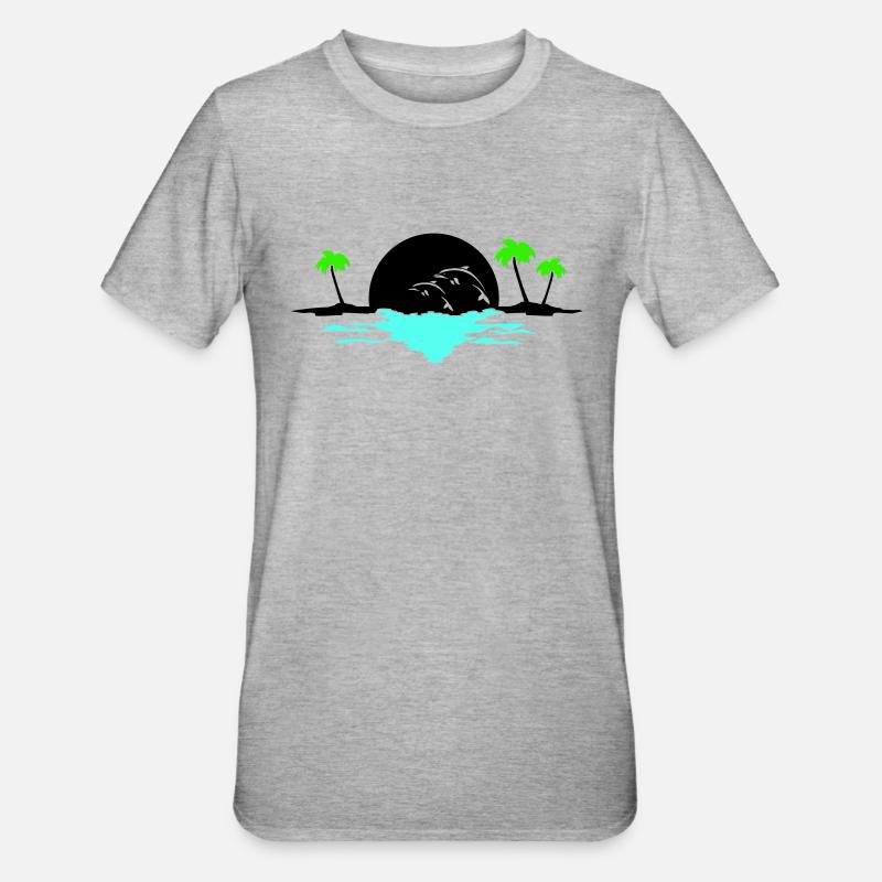 Sunset Dolphins - Unisex Polycotton T-Shirt - heather grey