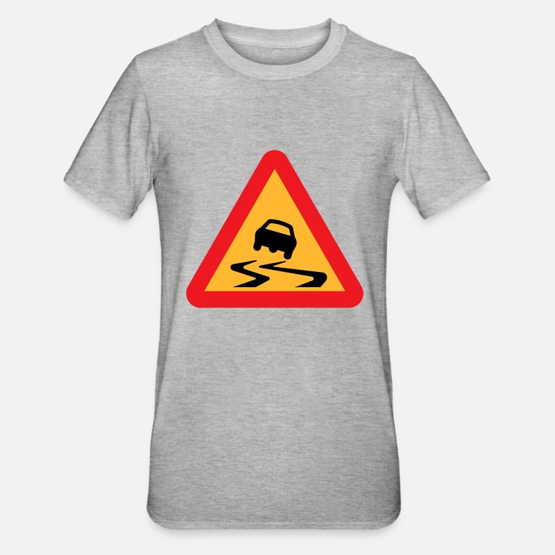 Rutsch-Auto-Warnschild - Unisex Polycotton T-Shirt - Grau meliert