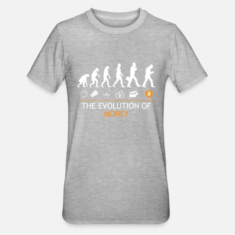 L’évolution de l’argent Bitcoins - T-shirt polycoton Unisexe - gris chiné
