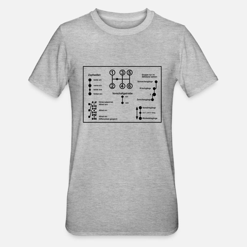Schaltbild - Offroad - Unimog - Oldtimer - Unisex Polycotton T-Shirt - Grau meliert