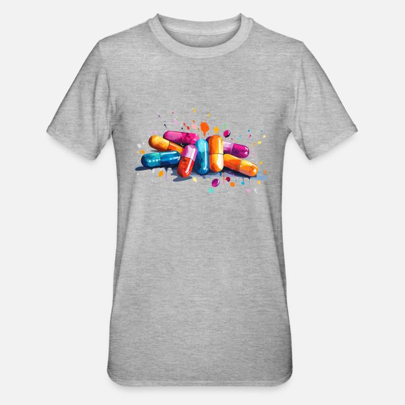 bunte Pillen - Unisex Polycotton T-Shirt - Grau meliert