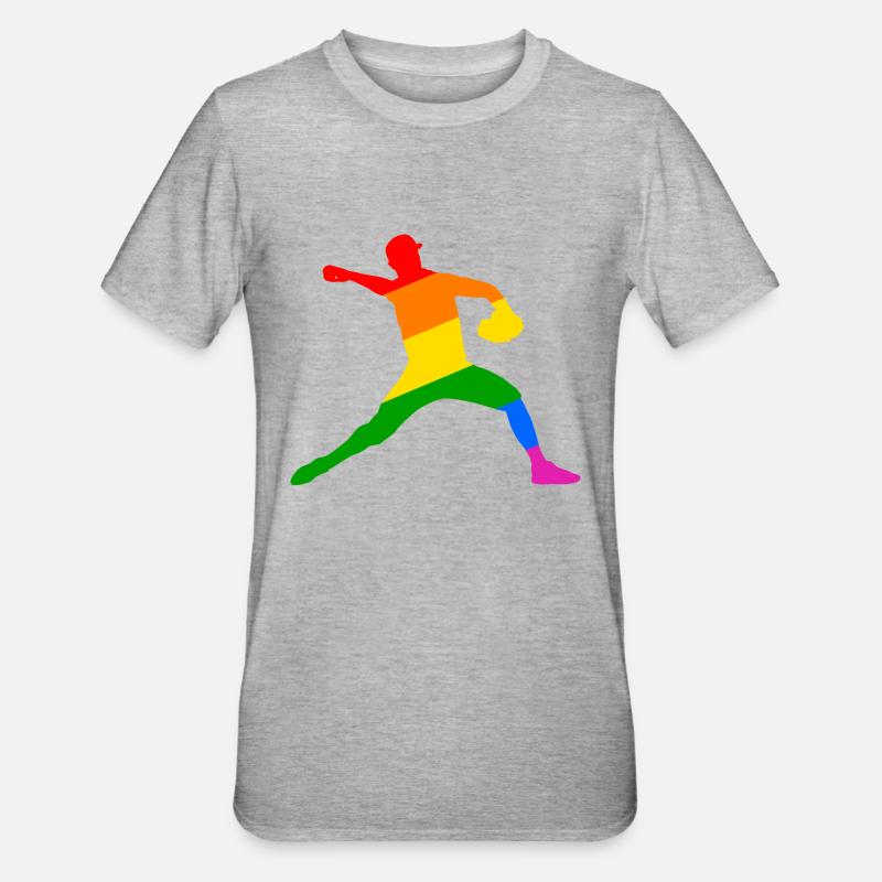 Regenbogen Baseball Player Geschenk - Unisex Polycotton T-Shirt - Grau meliert
