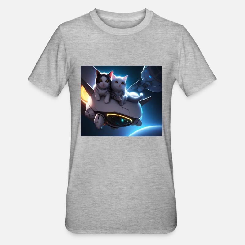 Les chats dans l’espace - T-shirt polycoton Unisexe - gris chiné