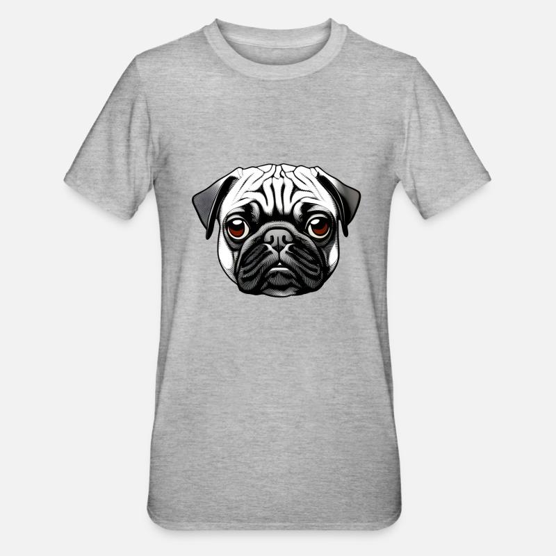 Pug Design Motif d’impression graphique - T-shirt polycoton Unisexe - gris chiné