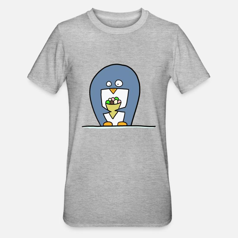 Pinguin mit Eiscreme - Unisex Polycotton T-Shirt - Grau meliert