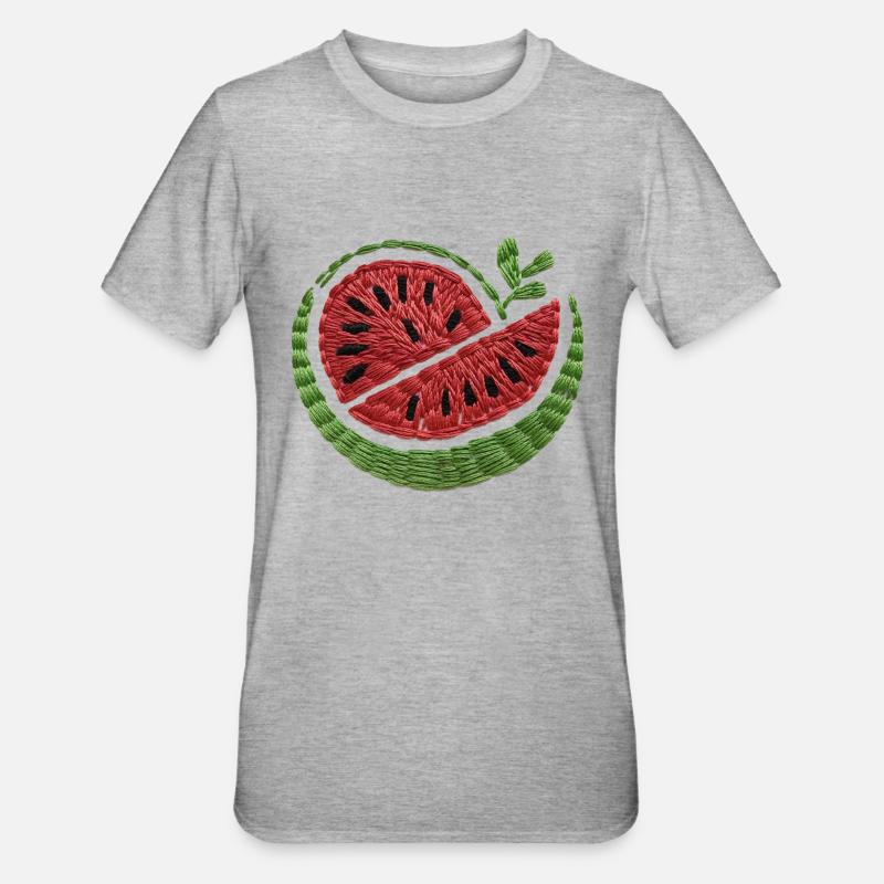 Pastèque brodée - T-shirt polycoton Unisexe - gris chiné
