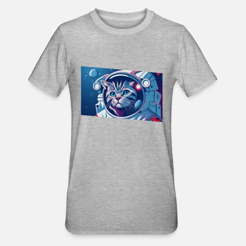 Chat astronaute dans l’espace - T-shirt polycoton Unisexe - gris chiné