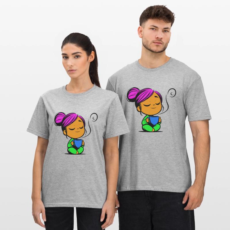 Tassmine enspannt mit einer Tasse Tee oder Kaffee Unisex Polycotton T-Shirt