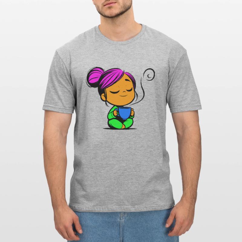 Tassmine enspannt mit einer Tasse Tee oder Kaffee Unisex Polycotton T-Shirt