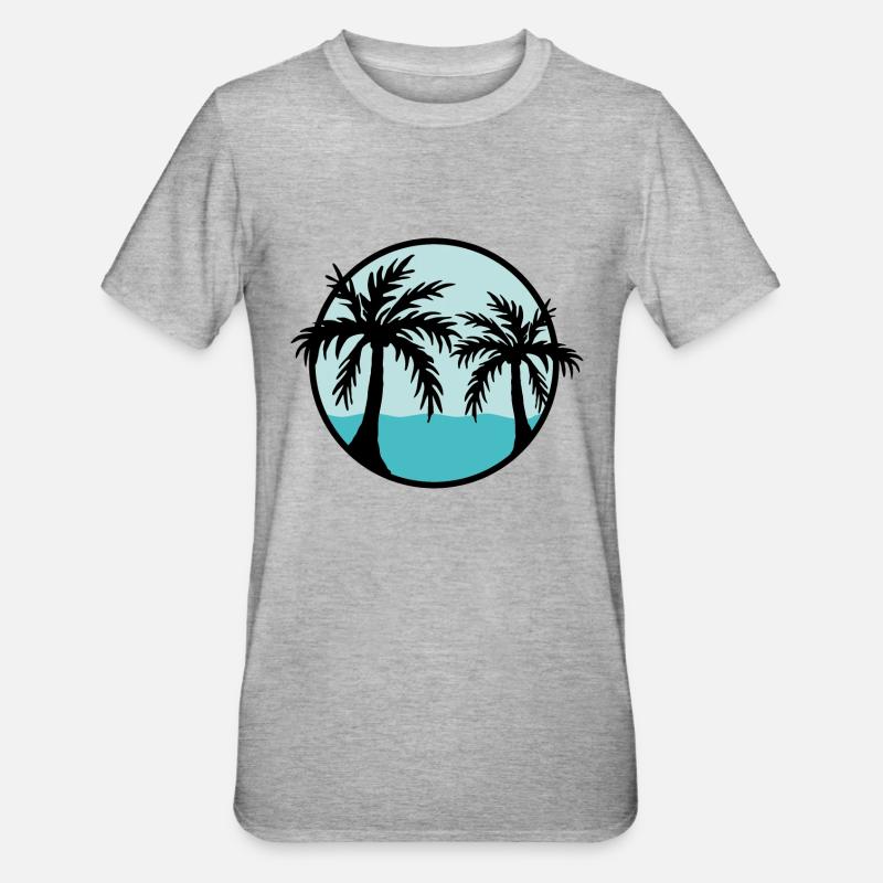 Palmiers devant l’océan - T-shirt polycoton Unisexe - gris chiné