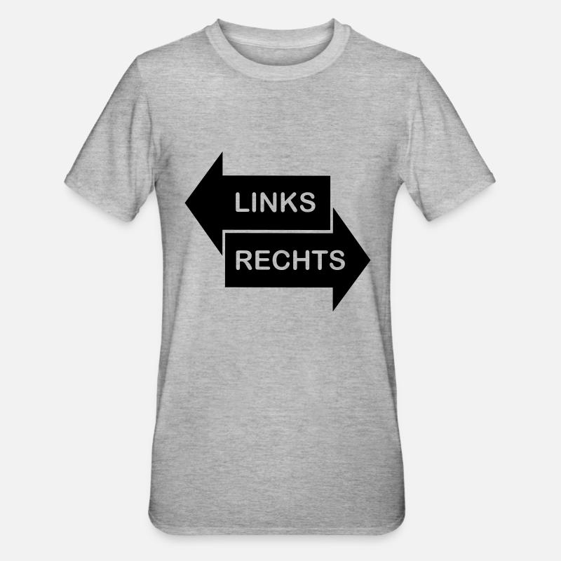 Links - Rechts - Unisex Polycotton T-Shirt - Grau meliert