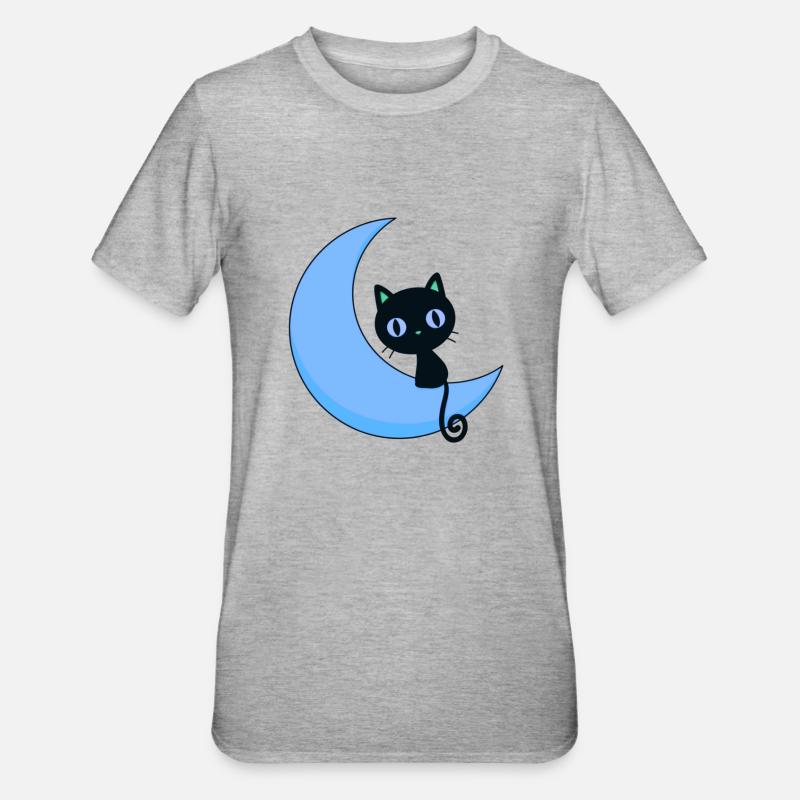 mignon chat avec lune,chat,lune - T-shirt polycoton Unisexe - gris chiné