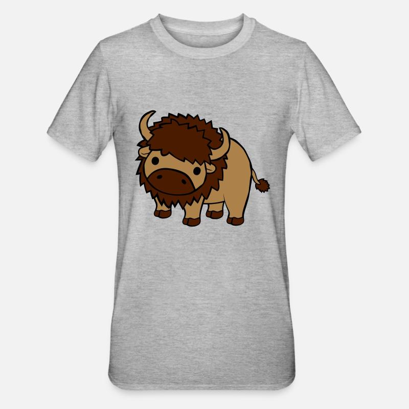 Süßes großes Bison - Unisex Polycotton T-Shirt - Grau meliert