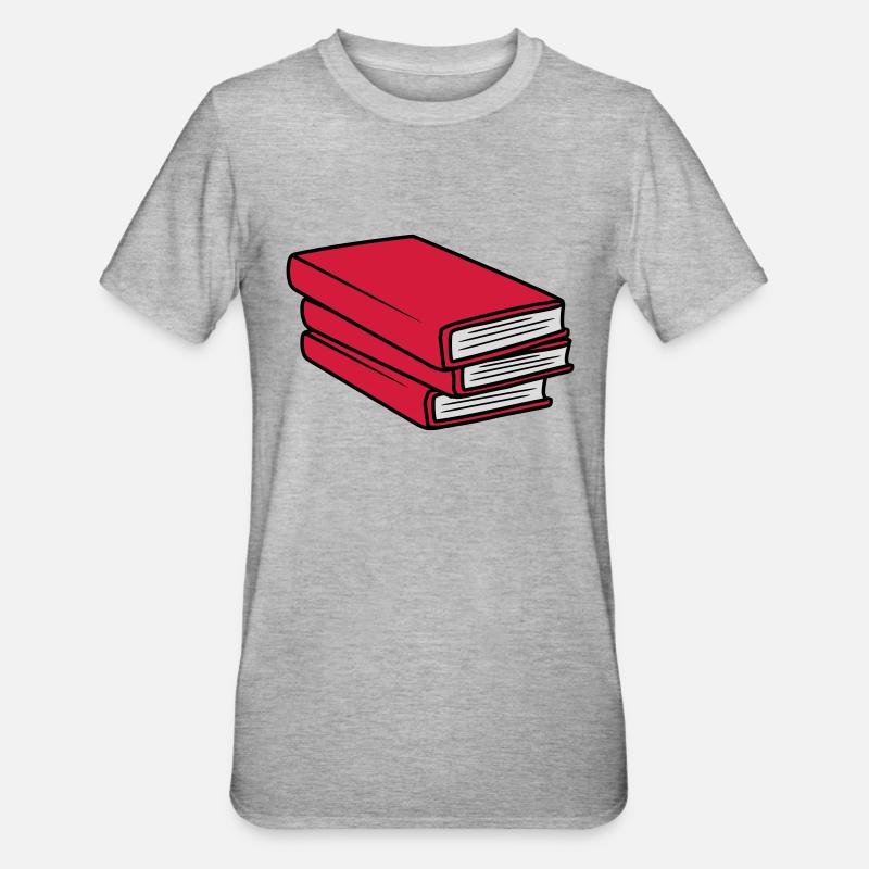 3 Books Stack Design - Unisex Polycotton T-Shirt - heather grey