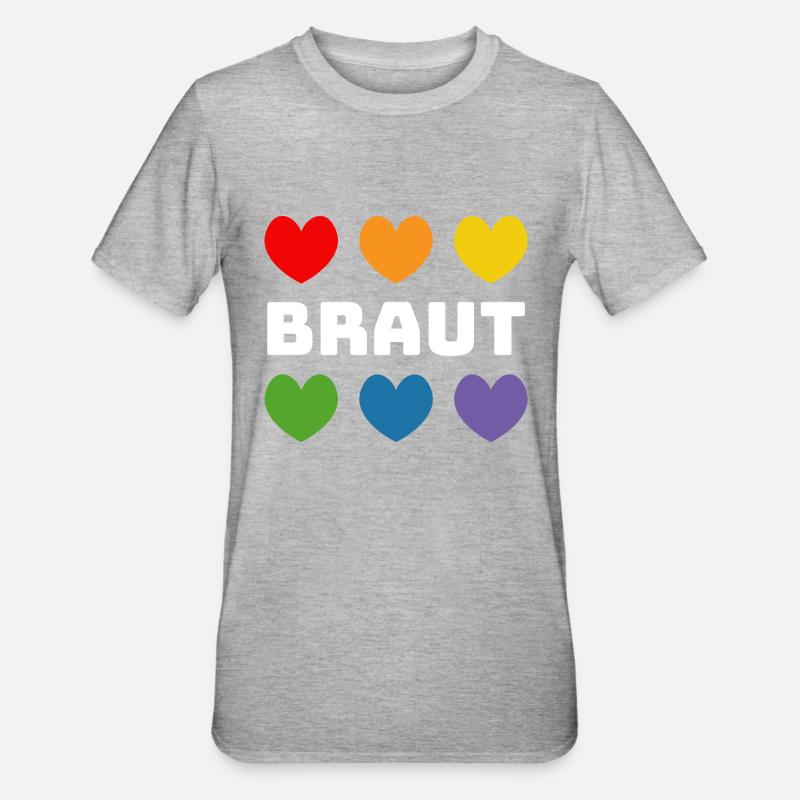 Regenbogenherzchen Braut weiss - Unisex Polycotton T-Shirt - Grau meliert