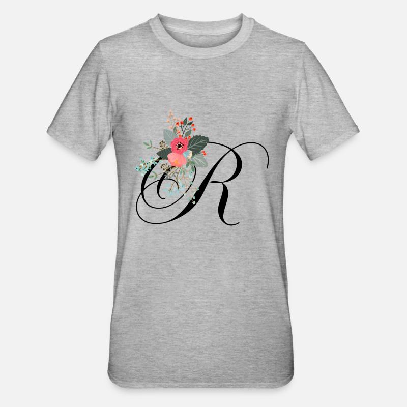 Lettre r fleuris - T-shirt polycoton Unisexe - gris chiné