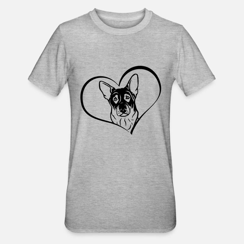 Schäferhund im Herz - Unisex Polycotton T-Shirt - Grau meliert