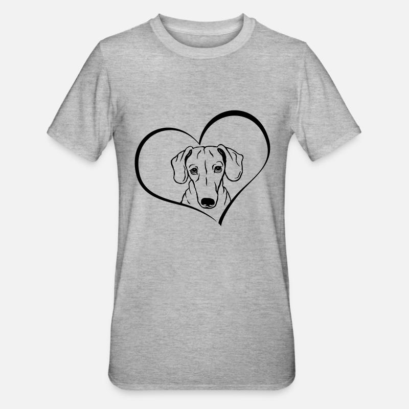 Teckel dans le cœur - T-shirt polycoton Unisexe - gris chiné
