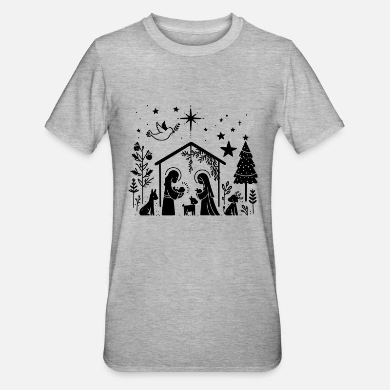 Weihnachtskrippe - Unisex Polycotton T-Shirt - Grau meliert