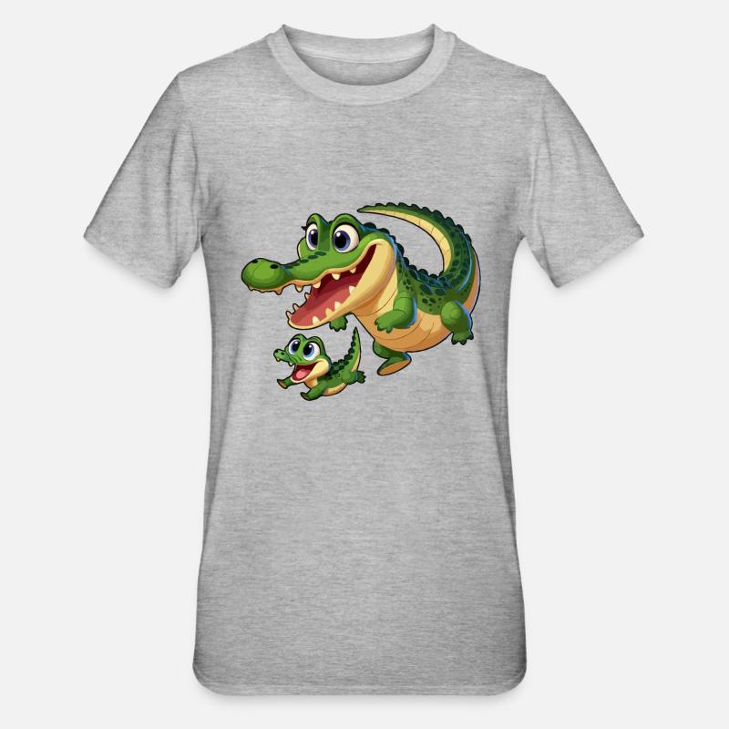 Krokodilmutter und Kind beim Herumtollen - Unisex Polycotton T-Shirt - Grau meliert