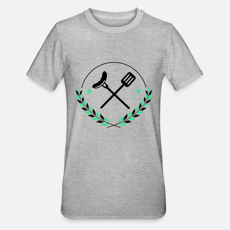Grillbesteck Grillen - Unisex Polycotton T-Shirt - Grau meliert