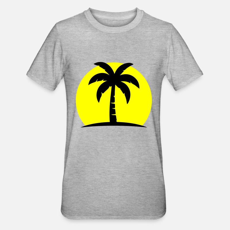 Palm Tree Beach Sun - Unisex Polycotton T-Shirt - heather grey