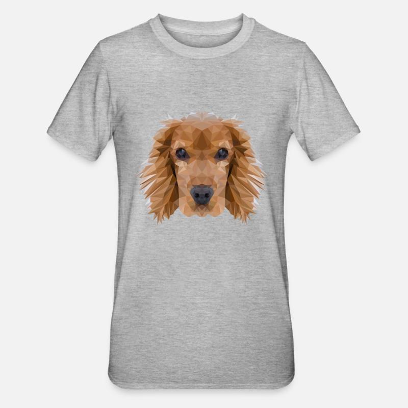 Cocker Spaniel Dog Polygon Design - Unisex Polycotton T-Shirt - heather grey