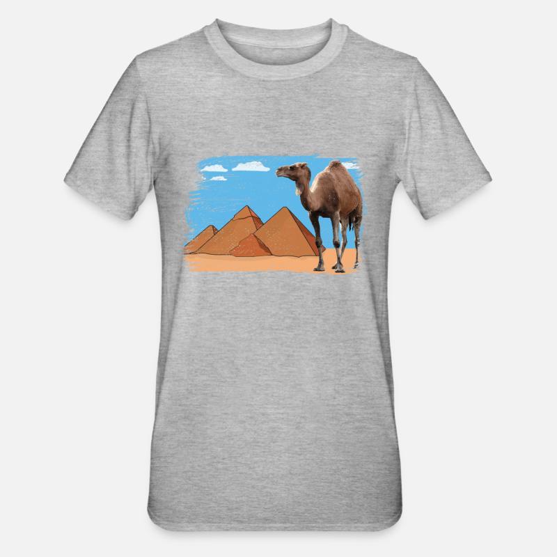 Chameau devant les pyramides - T-shirt polycoton Unisexe - gris chiné
