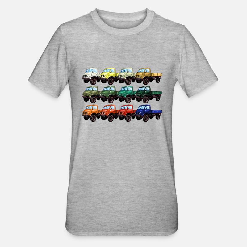 Farbpalette Unimog - Oldtimer - Regenbogen anders - Unisex Polycotton T-Shirt - Grau meliert
