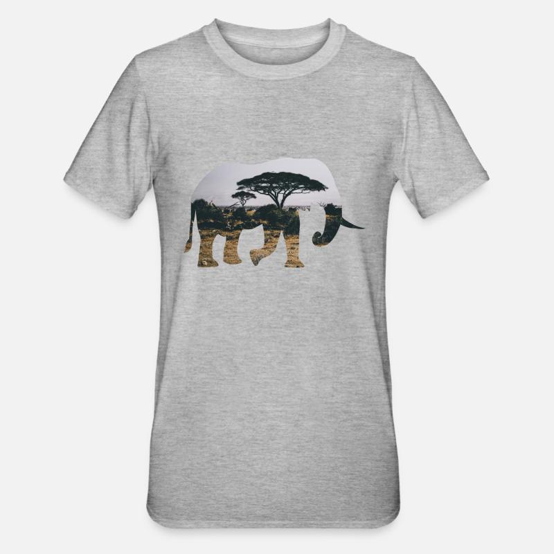 Elefant Savanne Silhouette - Unisex Polycotton T-Shirt - Grau meliert