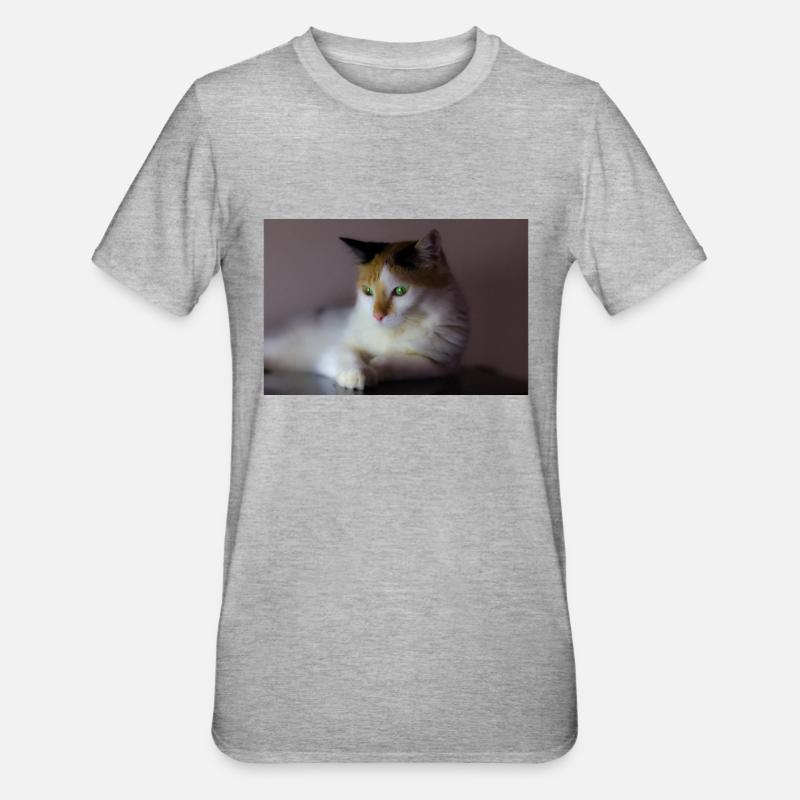 le chat au doux regard - T-shirt polycoton Unisexe - gris chiné