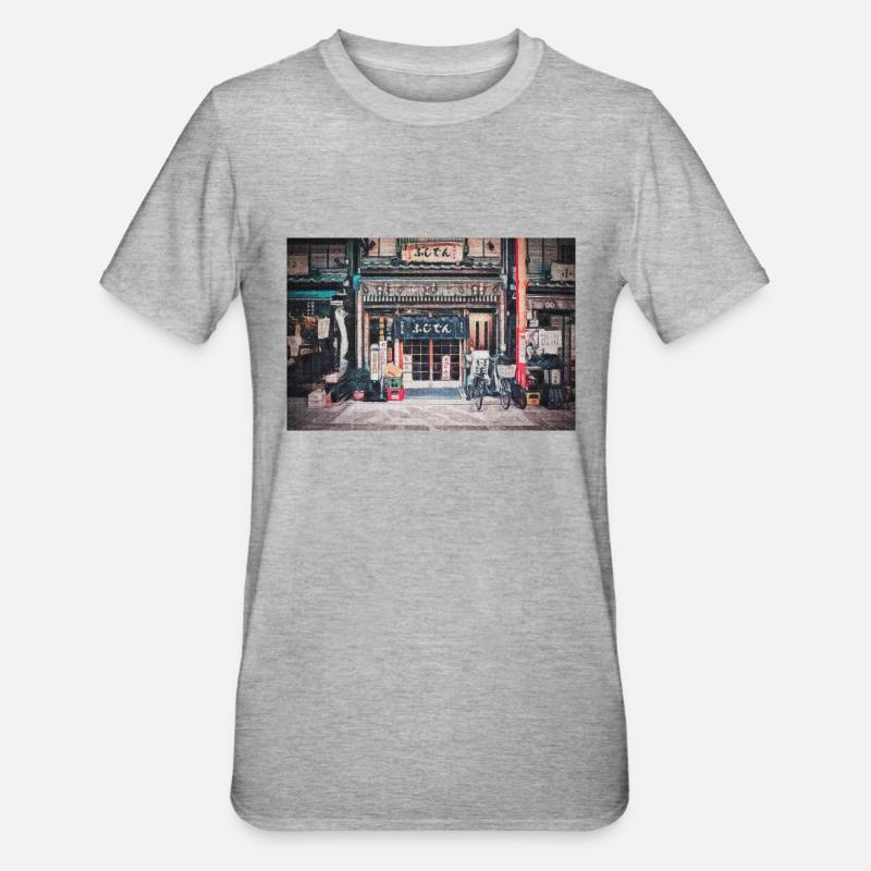 Vintage Bicycle by a Tiny Nostalgic Store Painting - T-shirt polycoton Unisexe - gris chiné