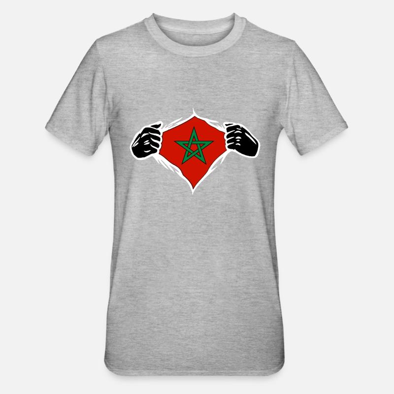 Drapeau du Maroc en force - T-shirt polycoton Unisexe - gris chiné