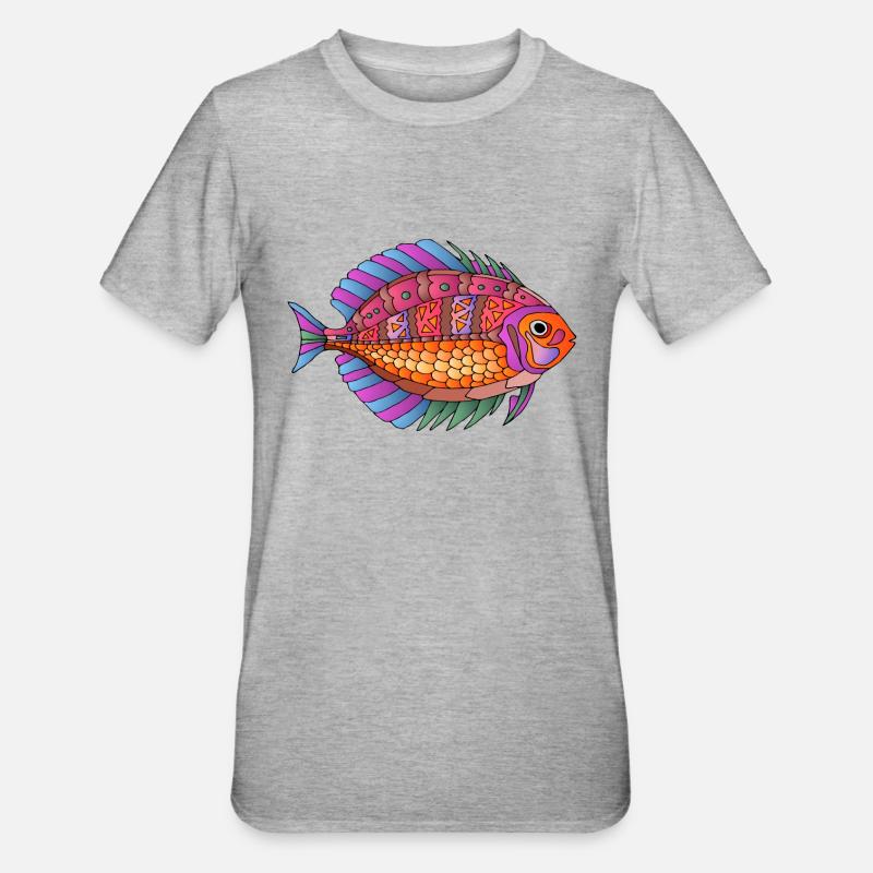 Fisch - Unisex Polycotton T-Shirt - Grau meliert