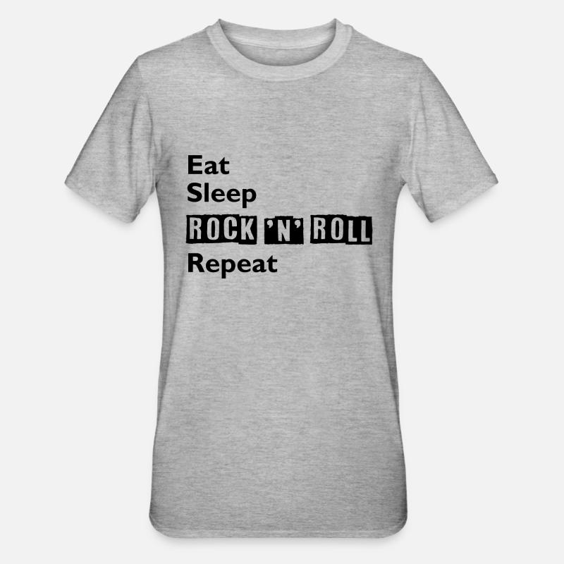 Manger - Dormir - Rock 'n' Roll - Répéter - T-shirt polycoton Unisexe - gris chiné