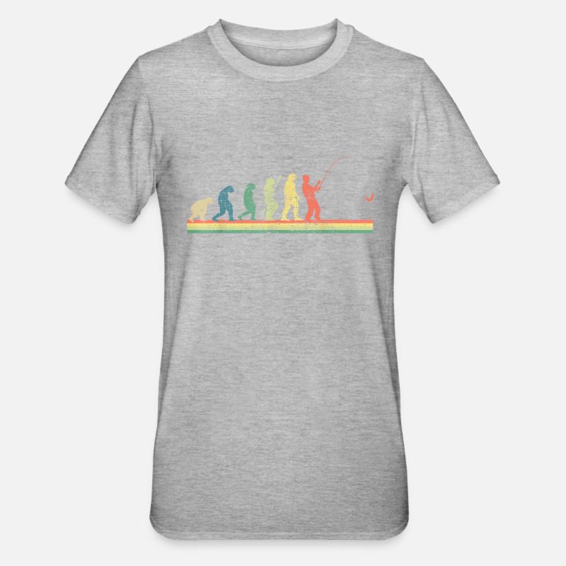 Pêcheur à la ligne Évolution Cadeau Pêcheur Rétro - T-shirt polycoton Unisexe - gris chiné