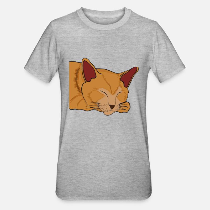 Sleeping Cat Illustration Gift - Unisex Polycotton T-Shirt - heather grey